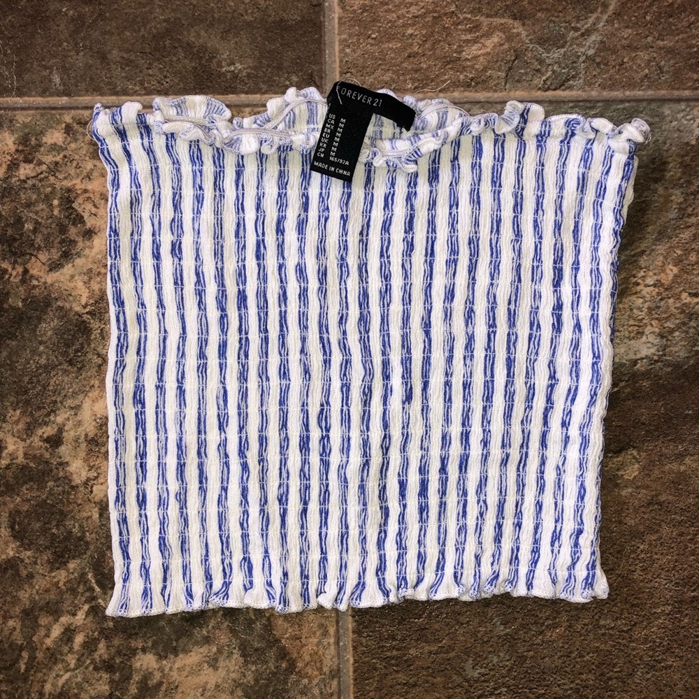 F21 Blue&white striped tube top